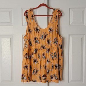Torrid Size 4 Orange Floral Baby Doll Tank Tie Strap Elastic Waist *NWT*